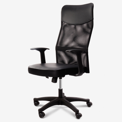 得力87083商务办公椅(黑)PU皮面升降转椅 高弹透气网布椅背