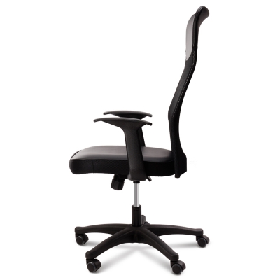 得力87083商务办公椅(黑)PU皮面升降转椅 高弹透气网布椅背