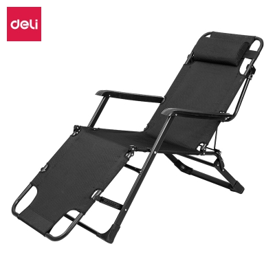 得力87141网布折叠椅(黑)办公躺椅 耐磨防滑透气员工椅 两个装