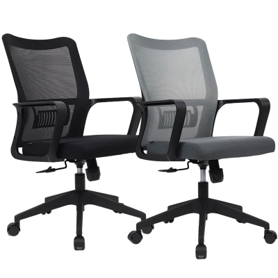 得力91103办公椅(黑色 灰色)网面升降转椅职员椅网布椅 两个装